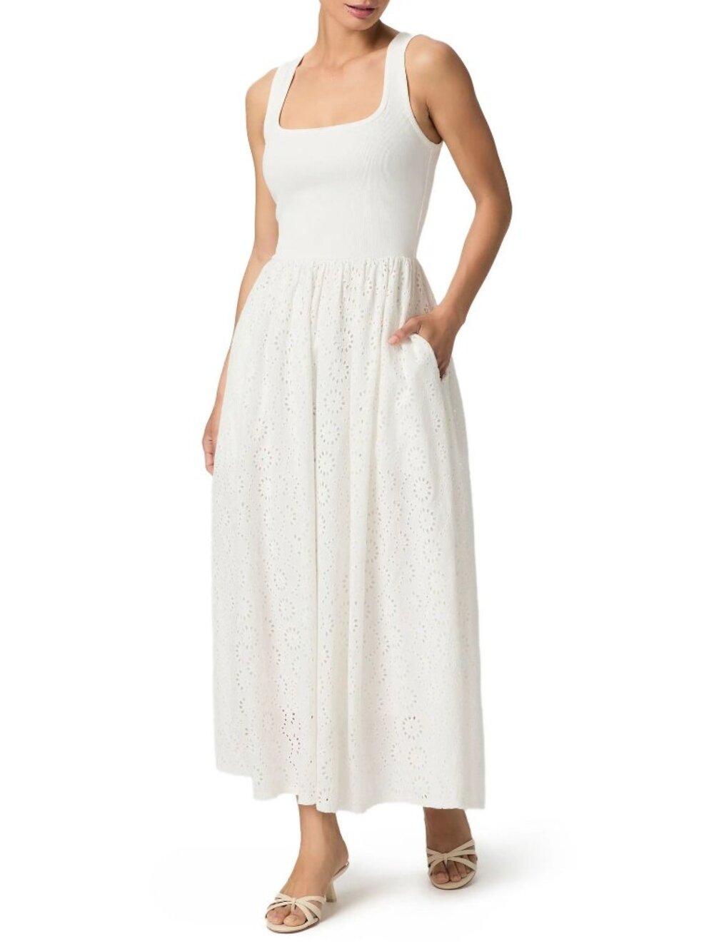 🆕 PAIGE Morel Tank Eyelet Lace Maxi Dress White Large 10-12